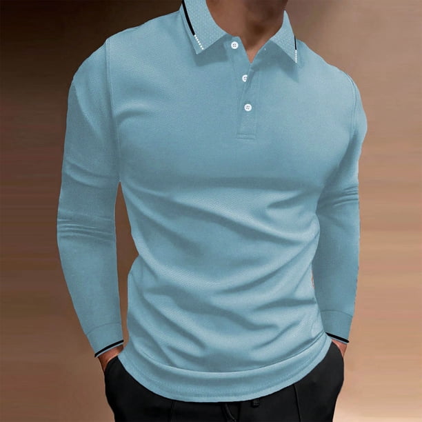 pstuiky Camisas de invierno de manga larga para hombre, Camisa de golf de manga larga con botones deportivos, informal, con cuello alto y barra vertical para hombre camisetas de hombre s