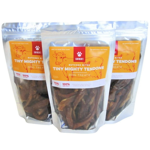 Scout & Zoe's: Beef Tiny Mighty Tendons - 3 Packs, 2oz Bags - Dog Treats, Single Ingredient, Small Breeds & Puppies, Pet Stick Chews, Butcher Bites
