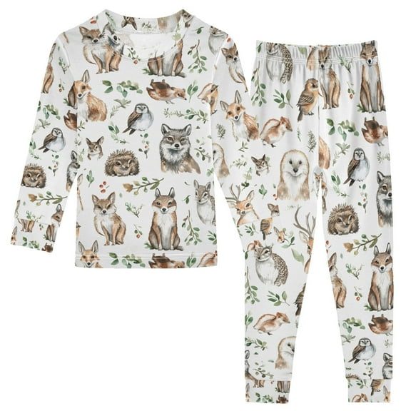 joogoo Cute Fox Owls 2 Piece Long Sleeve Tee and Pants Cotton Pajama Set 5Y