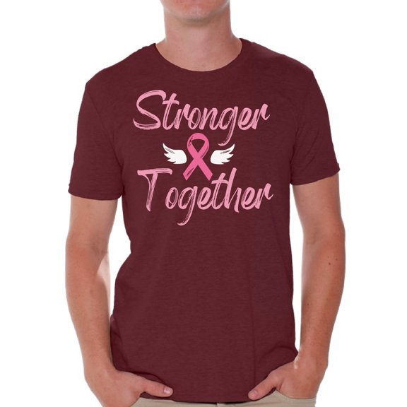 Awkward Styles Breast Cancer T-Shirt Stronger Together Ribbon T Shirts for Men