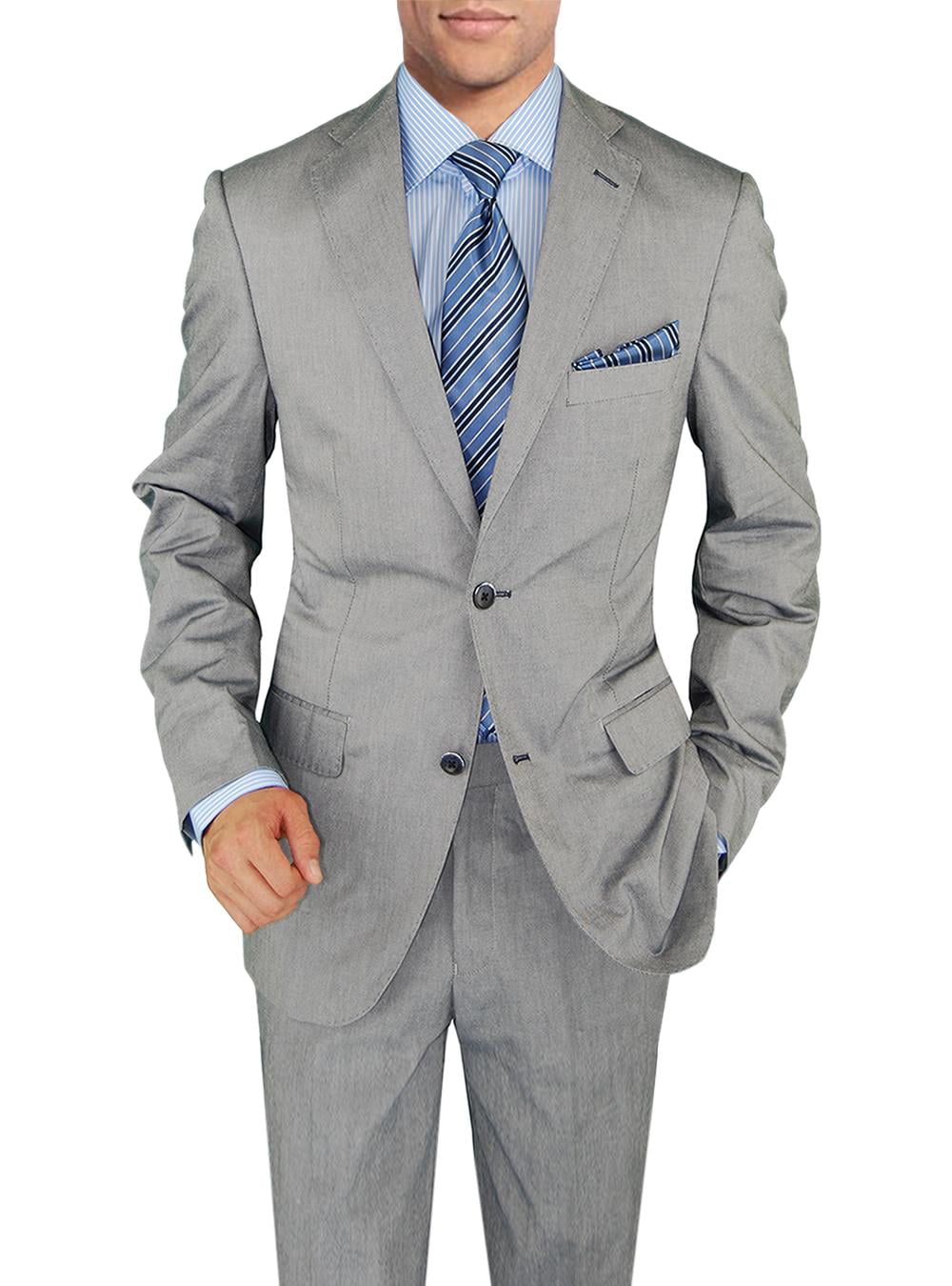 DTI BB Signature Italian Mens Suit Linen Two Button Jacket 2 Piece Modern Fit 