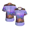 thumbnail image 3 of Yiaed Colorful Purple Cosmos Flower Print Women's T Shirt V-Neck Short Sleeve Shirt Casual Breathable Tee Summer Tops-Large, 3 of 5
