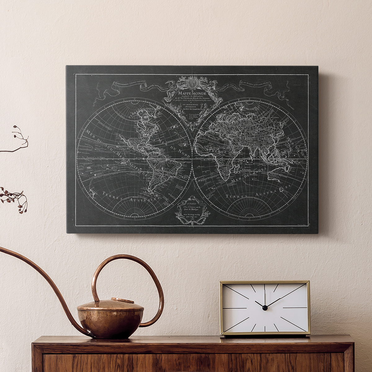 Wexford Home Monde Map - 12" x 18" Gallery Wrapped Canvas, Ready to Hang