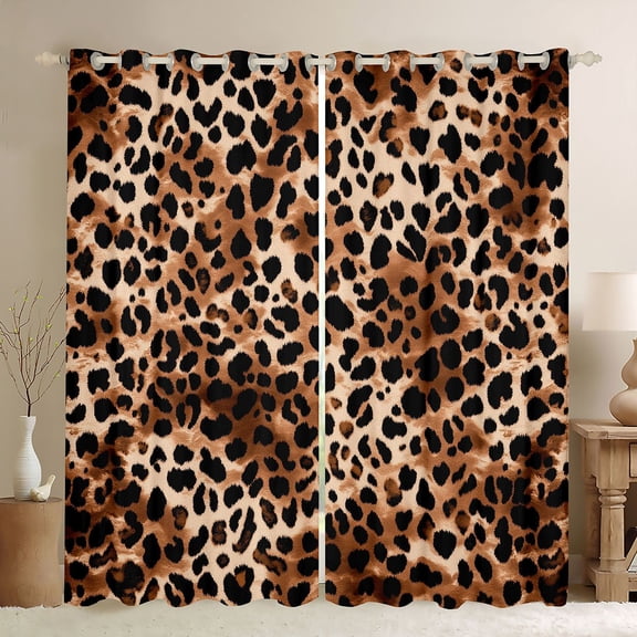 Castle Fairy Leopard Print Black Out Curtains,Cheetah Curtains Pack of 2 (42x63 Each)