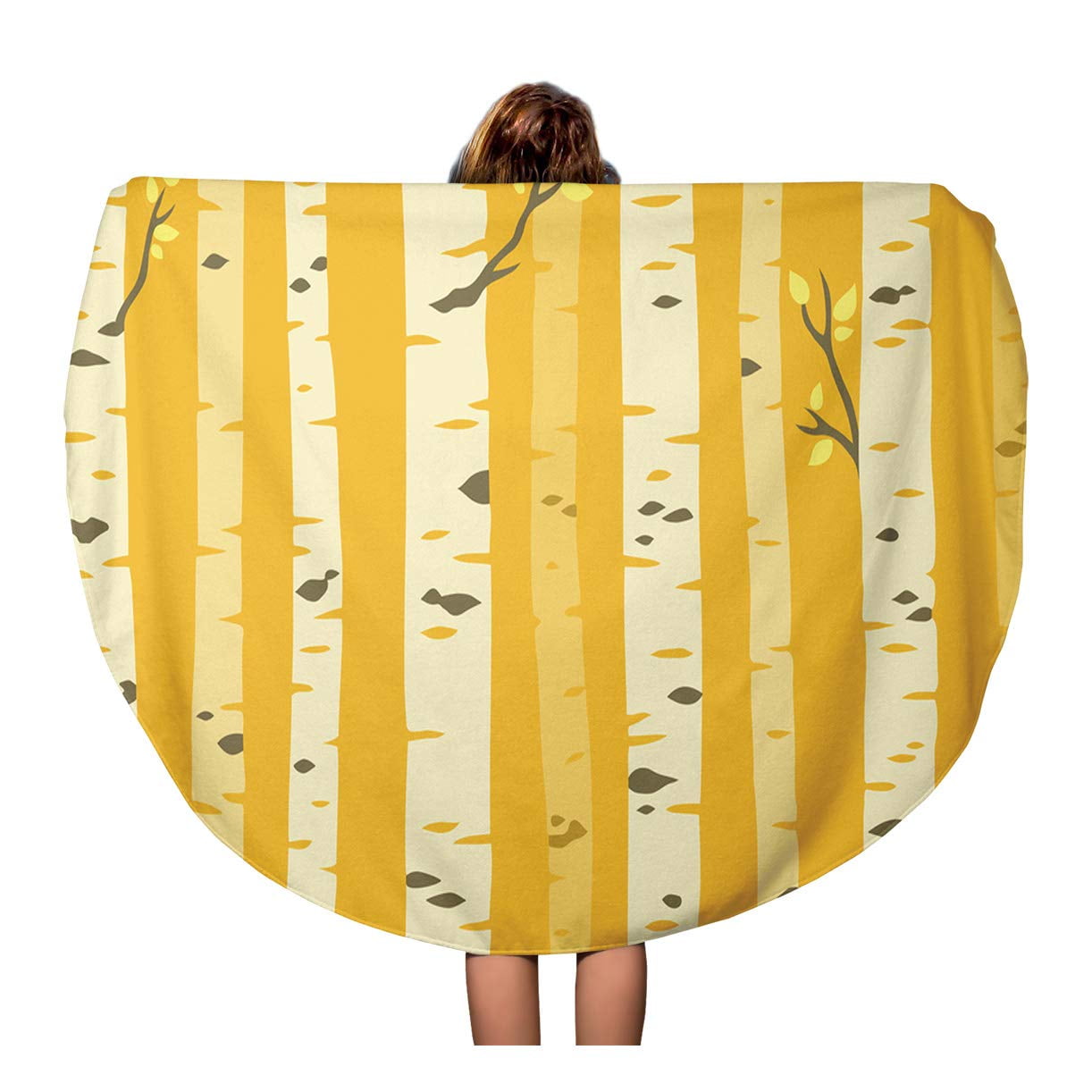 KDAGR 60 inch Round Beach Towel Blanket Orange Autumn Aspen Grove Tileable Pattern Birch Trees