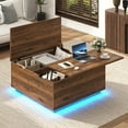 thumbnail image 4 of ChVans Lift Top Coffee Table with LED Lights and Charging Station, 35.8" Modern Square Wood Storage Coffee Table with Large Hidden Space, Multi-Functional Large Center Table for Living Room, Walnut, 4 of 9