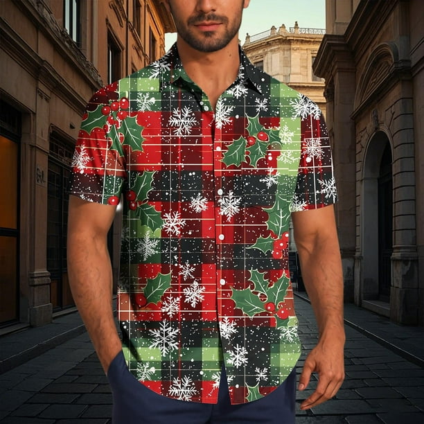 Blusa y camisa de manga corta con cuello vuelto para hombre, blusa informal de moda con cuello vuelto, blusa estampada de manga corta con botones, blusa de poliéster para hombre