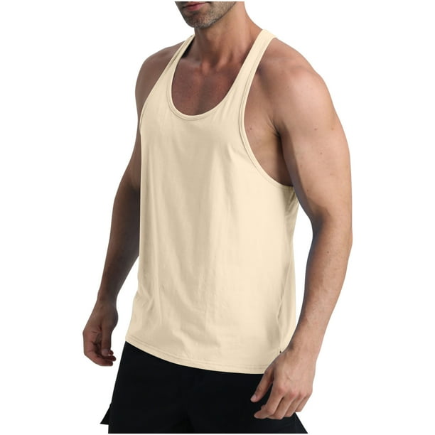 pstuiky Camisetas sin mangas para hombre, Camiseta deportiva informal de cuello redondo para hombre, de moda, color sólido Chaleco para hombre s