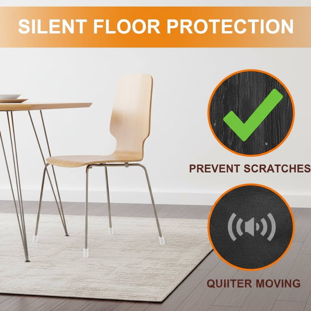 Silicone Chair Leg Floor Protectors with Felt Pads for Hardwood Floors Clear Furniture Leg Caps for Round and Square Legs 24 Count