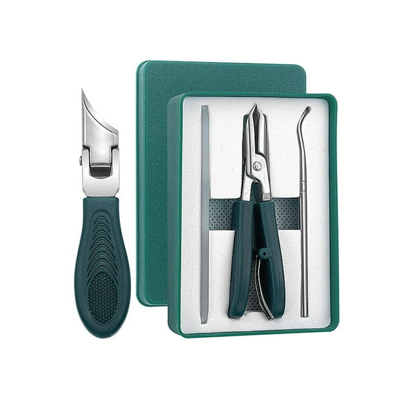 3pcs Ingrown Toenail Clippers Set, Professional Slanted Beveled Eagle Beak Curved Nail Clippers with File & Tear Tool for Thick Nails & Seniors (Green)