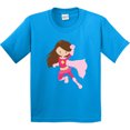 thumbnail image 3 of Inktastic Superhero Girl, Cute Girl, Brown Hair, Pink Cape Youth T-Shirt, 3 of 5