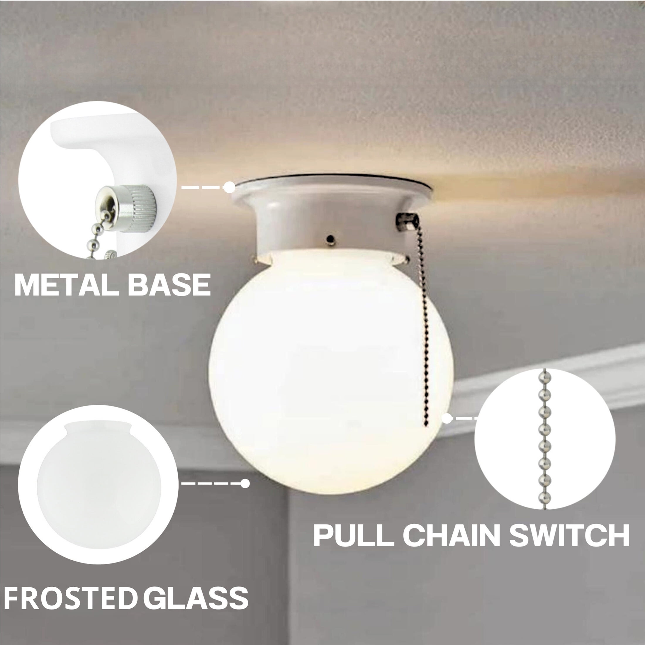 (2 pack) Mainstays 5.9" Classic Flush Mount Ceiling Light, White Finish Frosted Glass Shade, Bulb Not Included
