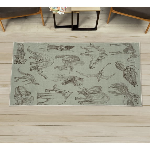 Jurassic Decorative Rug, Arrangement of Various Dinosaurs Illustrations Skeleton Biology Historic, Quality Carpet for Bedroom Dorm and Living Room, 6 Sizes, Pale Grey, by Ambesonne