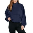 thumbnail image 3 of qolati 2024 Fall Sweatshirts for Women Shaker Cozy Long Sleeve Cropped Pullover Sweater Casual Stand Collar Fuzzy Fleece Blouse Tops with Pockets, 3 of 7