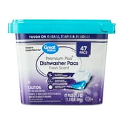 Great Value Premium Plus Dishwasher Pacs, Fresh Scent, 47 Count