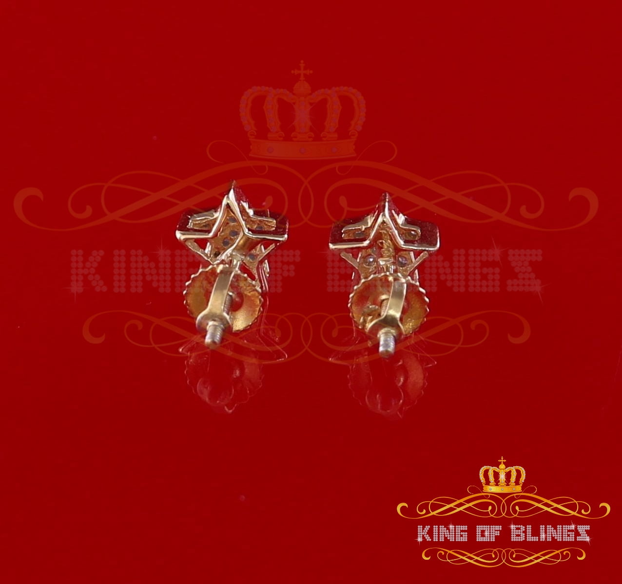 King of Bling's 925 Sterling Silver 0.10ct Diamond For Women's/ Men's Yellow Stud Star Earrings