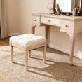 thumbnail image 2 of Lisonu Square Upholstered Ottoman Bench 15.75" x 15.75" x 15.75" – Small Padded Vanity Stool & Entryway Seat, Tufted Linen-Poly Blend Memory Foam Cushion, Solid Rubber Wood Legs, Beige Accent, 2 of 11