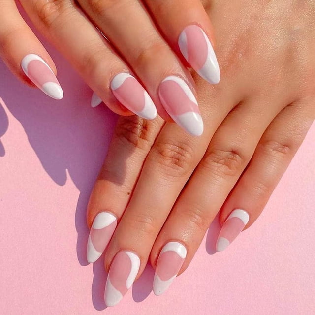 Uñas postizas cortas de acrílico con cobertura total en rosa brillante, con diseño de almendras, ideales para mujeres y niñas (24 unidades)