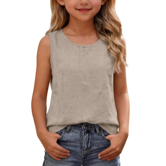 Maqroz Girls Tank Tops Casual Solid Sleeveless Tunic Tops Round Neck Tees Soft Loose Fit Basic Tees for Summer School Clothes