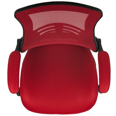 Flash Furniture - Mid-Back Mesh Ergonomic Drafting Chair with Adjustable Foot Ring and Flip-Up Arms - Red Mesh