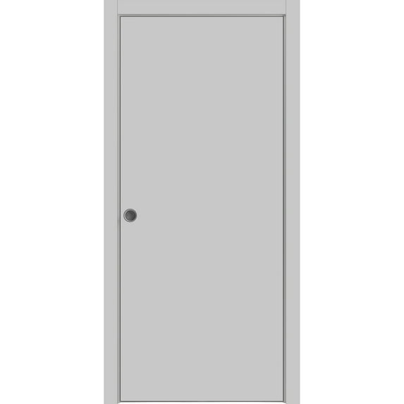 Sliding French Pocket Door 24 x 84 inches | Planum 0010 Matte Grey | Kit Trims Rail Hardware | Solid Wood Interior Bedroom Sturdy Doors
