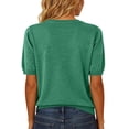 thumbnail image 4 of Womens Short Sleeve Sweater Summer V Neck Tops Casual Knit Shirts Lightweight Pullover Tops Army Green L, 4 of 5