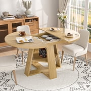 43.3-59 Extendable Round Dining Table for 4-8, Mid Century Modern Wooden Round Table with Removable Leaves Space Saving, for Kitchen Living Room