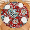 thumbnail image 2 of Vintage Tablecloth Retro Ethnic Floral Pattern Waterproof Round Cover with Elastic Fit and Back for Classic Decor, 2 of 7