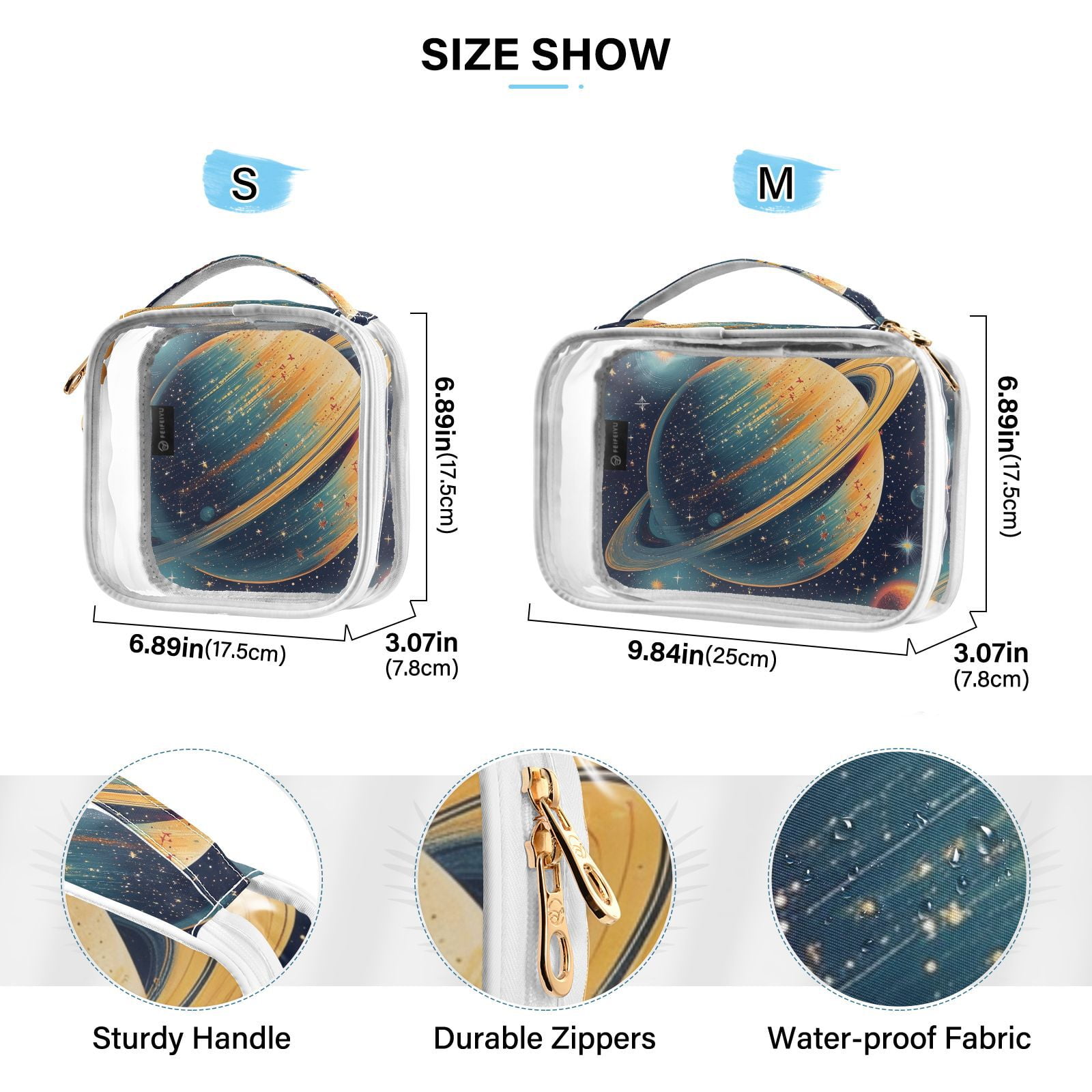 Clear Makeup Bags with Handle Large Opening 2 Pack Set Toiletry Bag Quart Size Bag, for Women Man Traveling Travel Essentials, Toiletries and Other. Planet