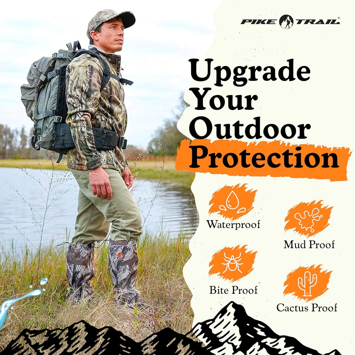 Pike Trail Adjustable Leg Gaiters - Lightweight, Waterproof - Leg Guards for Men & Women - Hiking Essentials Ideal for Hunting, Trekking & Fishing - Overcast Gray - 1 Pair