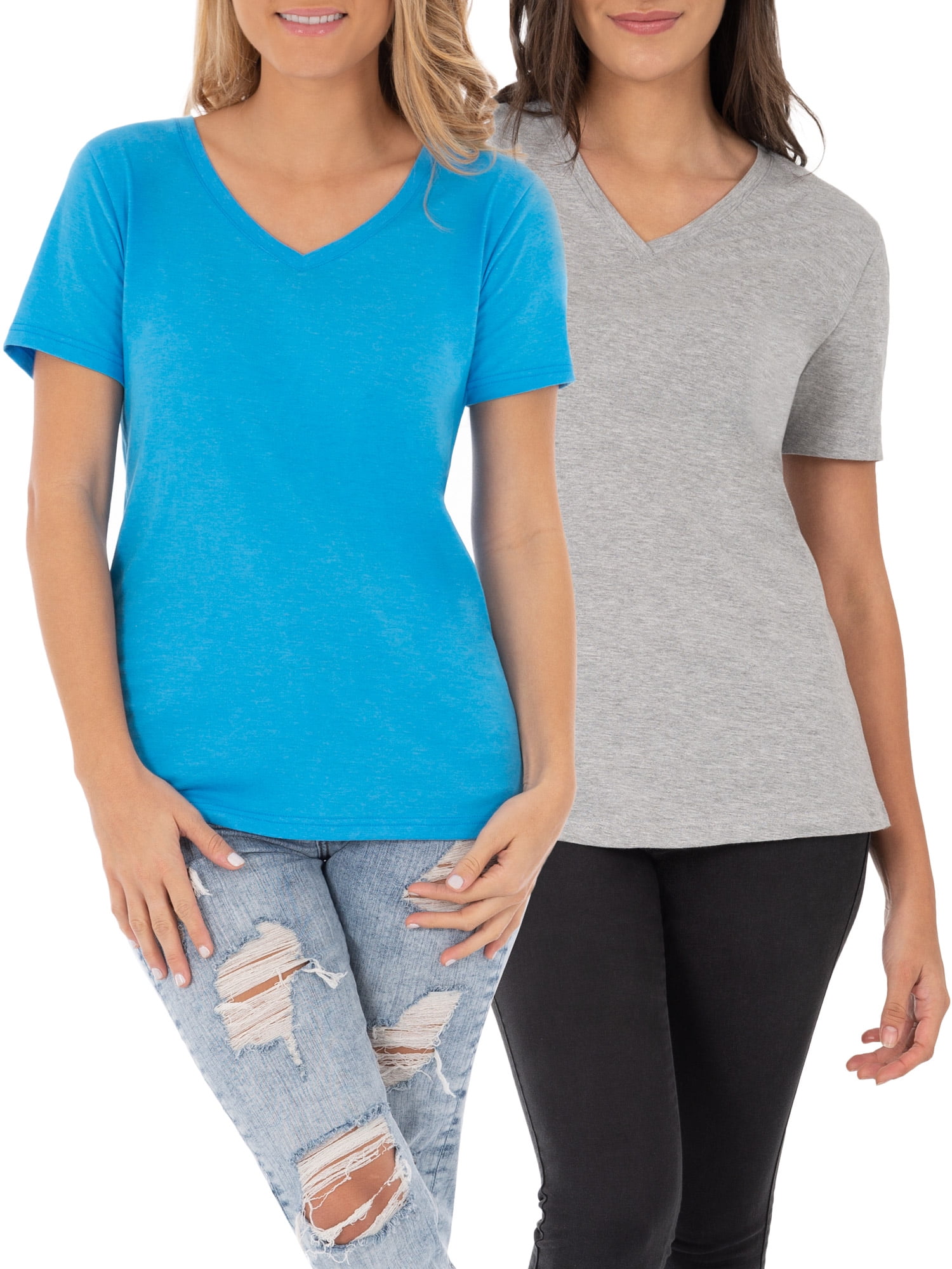 Time and Tru Women's Essential Short Sleeve VNeck TShirt, 2 Pk Bundle