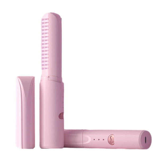 Peine Alisador Con Carga USB Portátil Compacto Mini Plancha para El Liso Y Rizado Rizador Doble Uso Rizador (rosa) Rosa