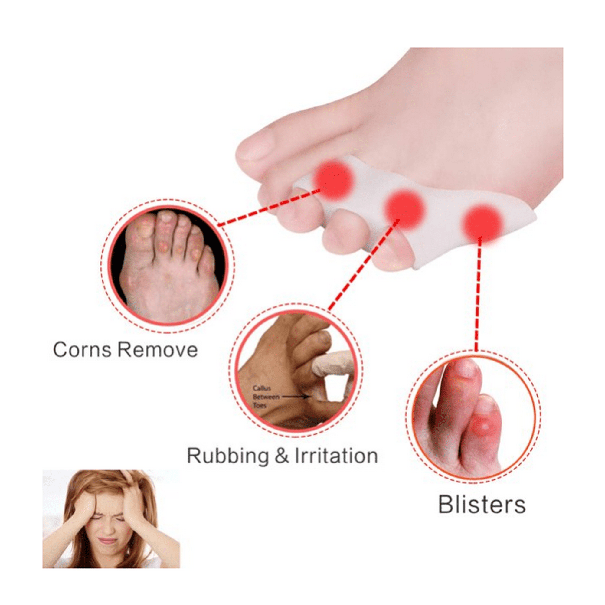 10 PCS Tailors Bunion Corrector Pinky Toe Separator, Soft Silicone - Main Image