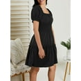 thumbnail image 3 of Womens Smocked Square Neck Boho Floral Short Sleeve Ruffle Beach Summer Mini Dress, 3 of 5