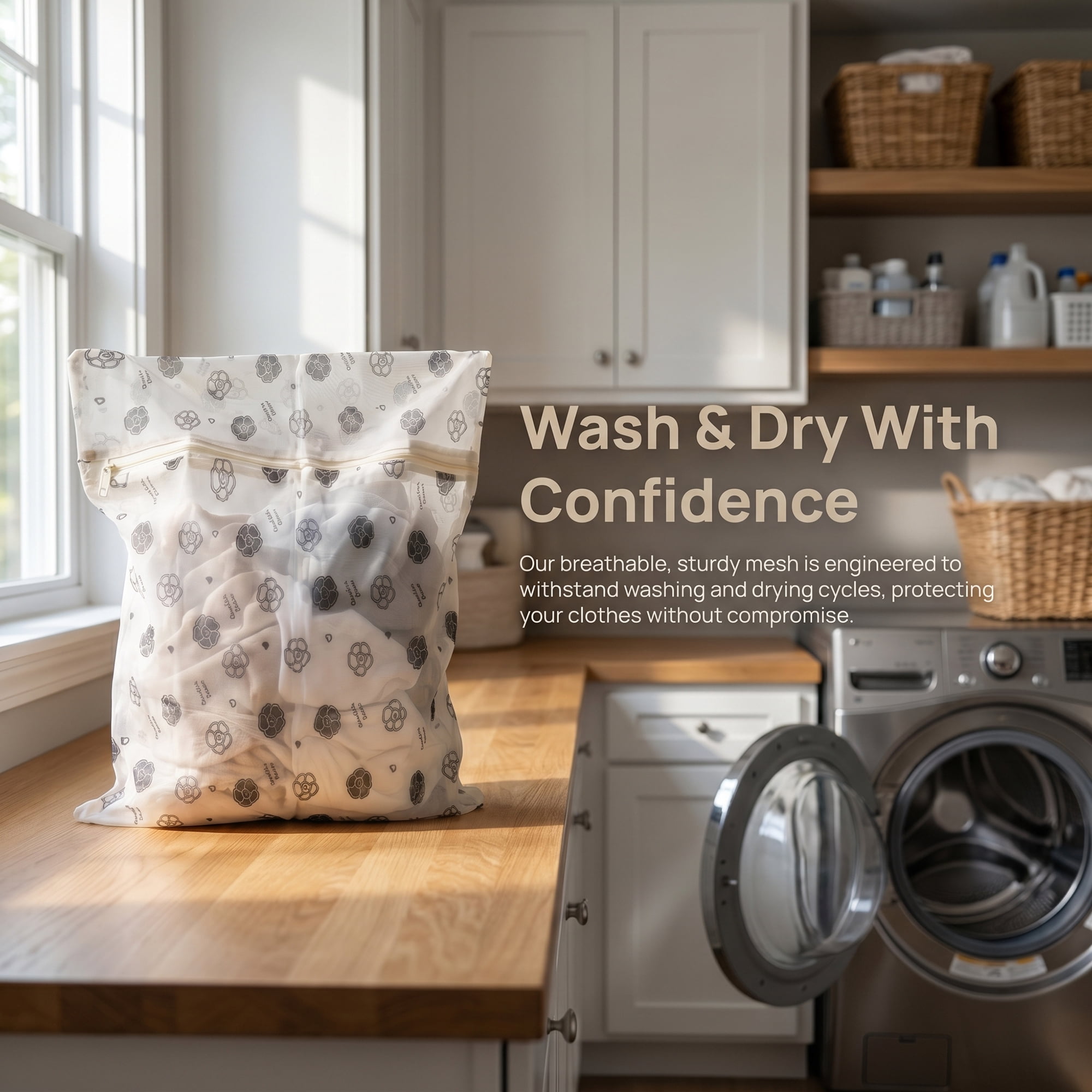 Unique Bargains 2 Pack Mesh Laundry Bags with Durable Zipper Closure for Socks Beige 11.8"x15.7"