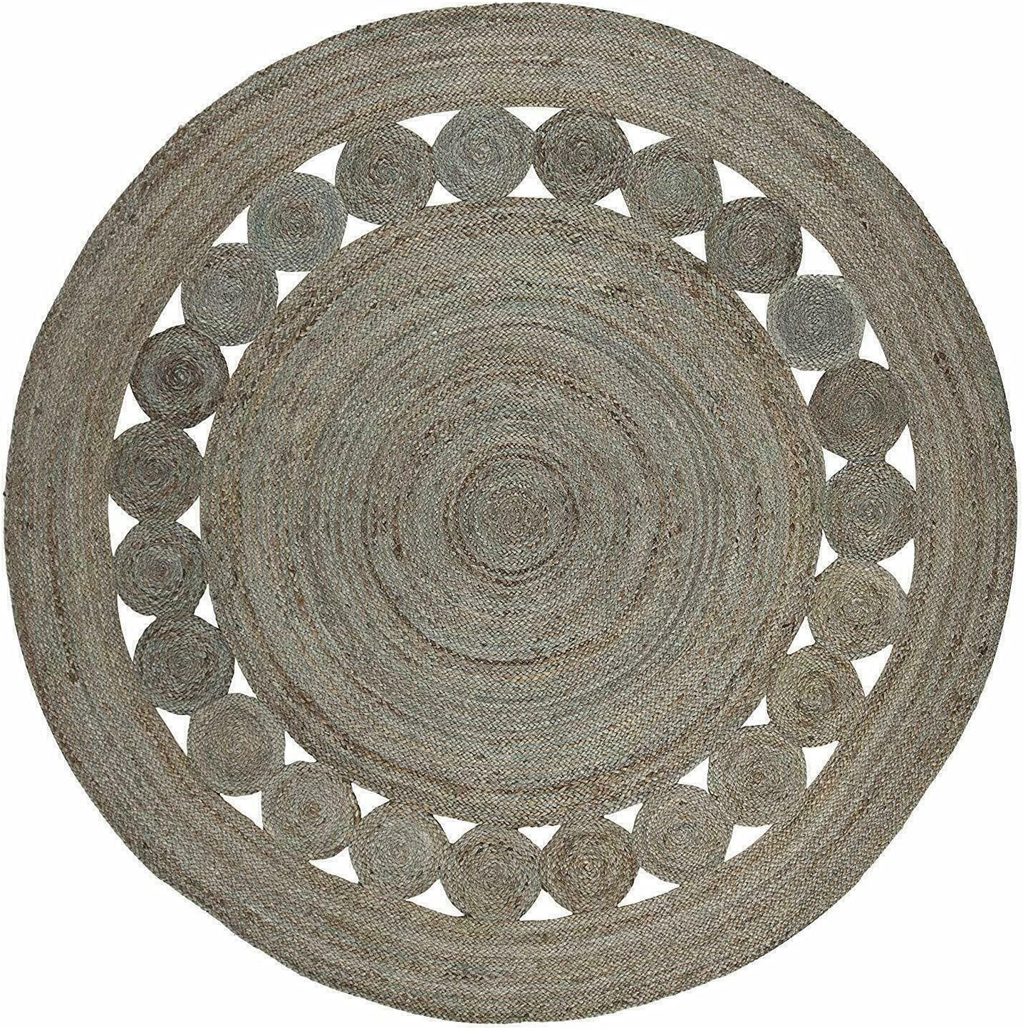 Avgari Creation Hand Woven, Oriental Jute Round Area Rug, Grey, 12x12" Living Room , Indoor, Garden Carpet Rug Doormat