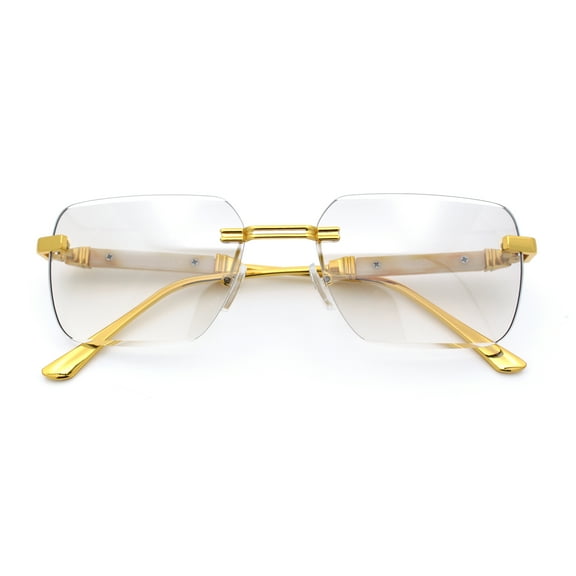 Mens Luxury Urban Gangster Beveled Rimless Rectangle Sunglasses Gold - Clear Mirror