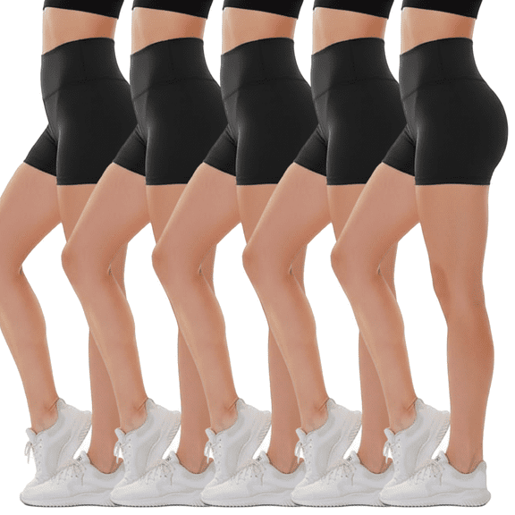 TELALEO 4" Women's Black Biker Yoga Shorts-Tummy Control Spandex Booty Shorts for Gym Running Volleyball Workout shorts 5 Pack