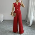 thumbnail image 5 of Weiqiqre Womens 2 Piece Outfits Business Casual Button Up Vest and Wide Leg Pants Waffle Knit Sleeveless Blazer Suit Set, 5 of 9