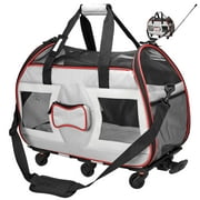 Katziela Bone Cruiser Pet Carrier with Removable Wheels - Telecopic Handle - Airline Approved (Gray)