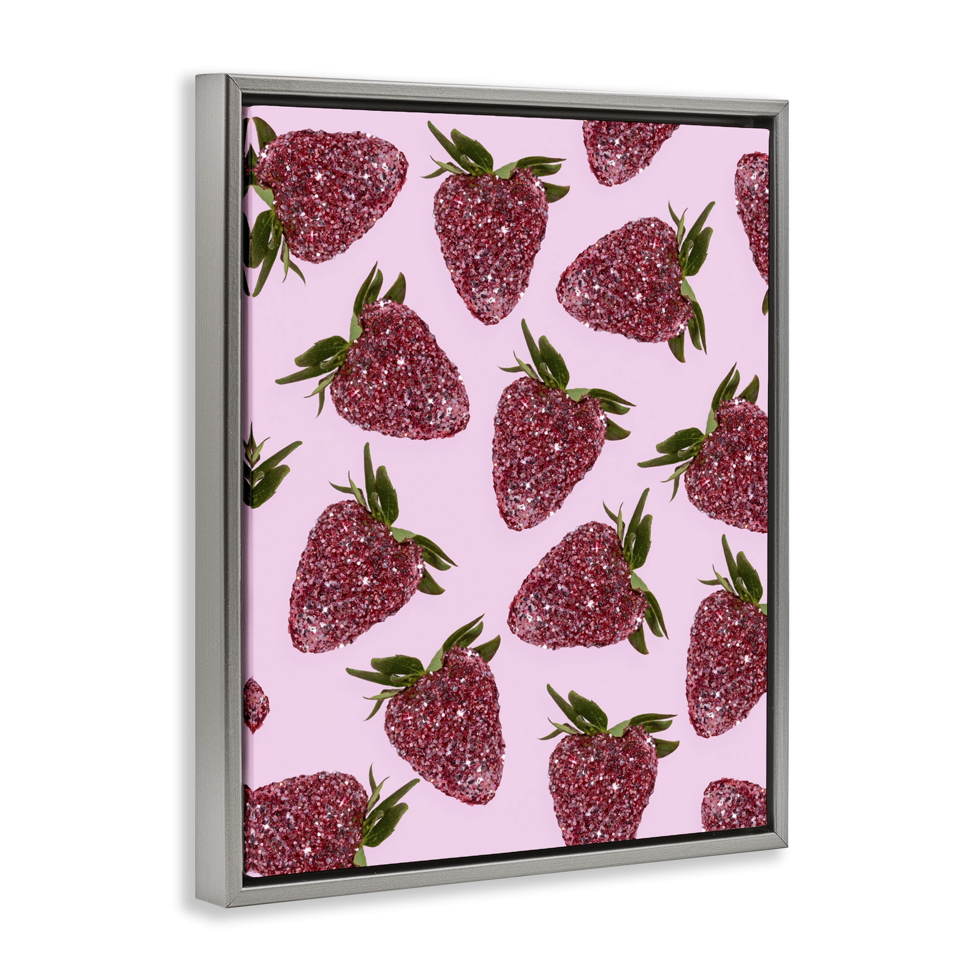 Stupell Industries Glimmer Strawberry Pattern Gray Framed Floater Canvas Wall Art, design by LISH Creative