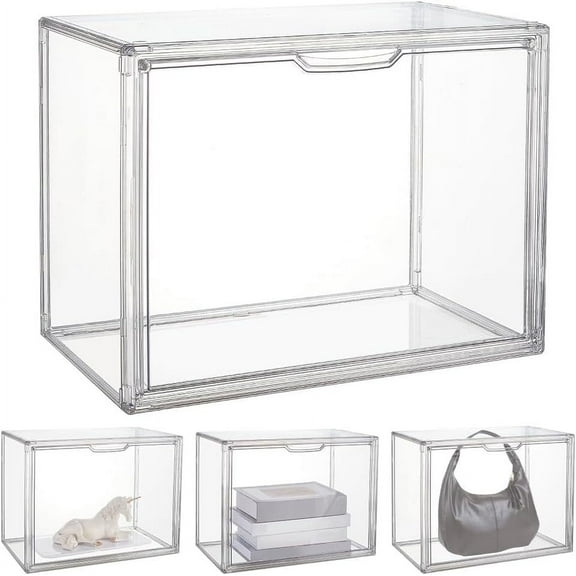 Clear Display Case Acrylic Box Whole Scene Riser Display Stands with Door Plastic Countertop Figure Stand Shelves for Collectible Figures Models Home Storage 14x8.7x10.6inch Clear