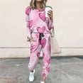 thumbnail image 2 of lcziwo Women's Jogger Sets 2 Piece Outfit Plus Size Crewneck Long Sleeve Shirts Matching Drawstring Pants with Pockets Sweatsuits Valentine's Day Love Heart Print Lounge Suits,Multicolor,XXL, 2 of 5