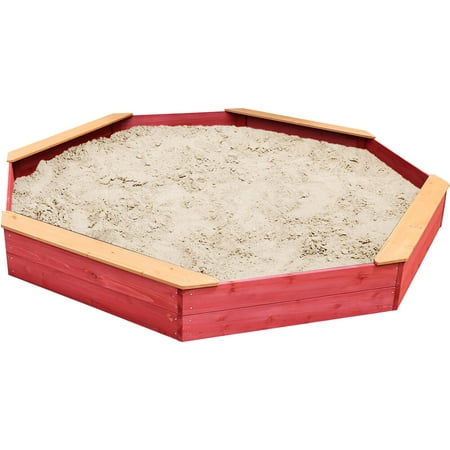 Critter Sitter Children's Wood Octagon Sand Box with Protective Cover and Bottom Liner - CSSB0102-RED