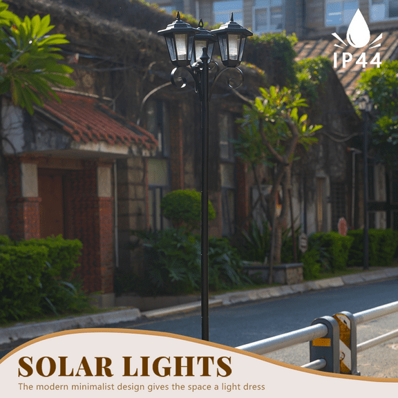 DJGIFI Solar Street Light, Triple-Shade Design, IP44 Waterproof, Auto Dusk-to-Dawn, Matte Black, 77.95-Inch Height