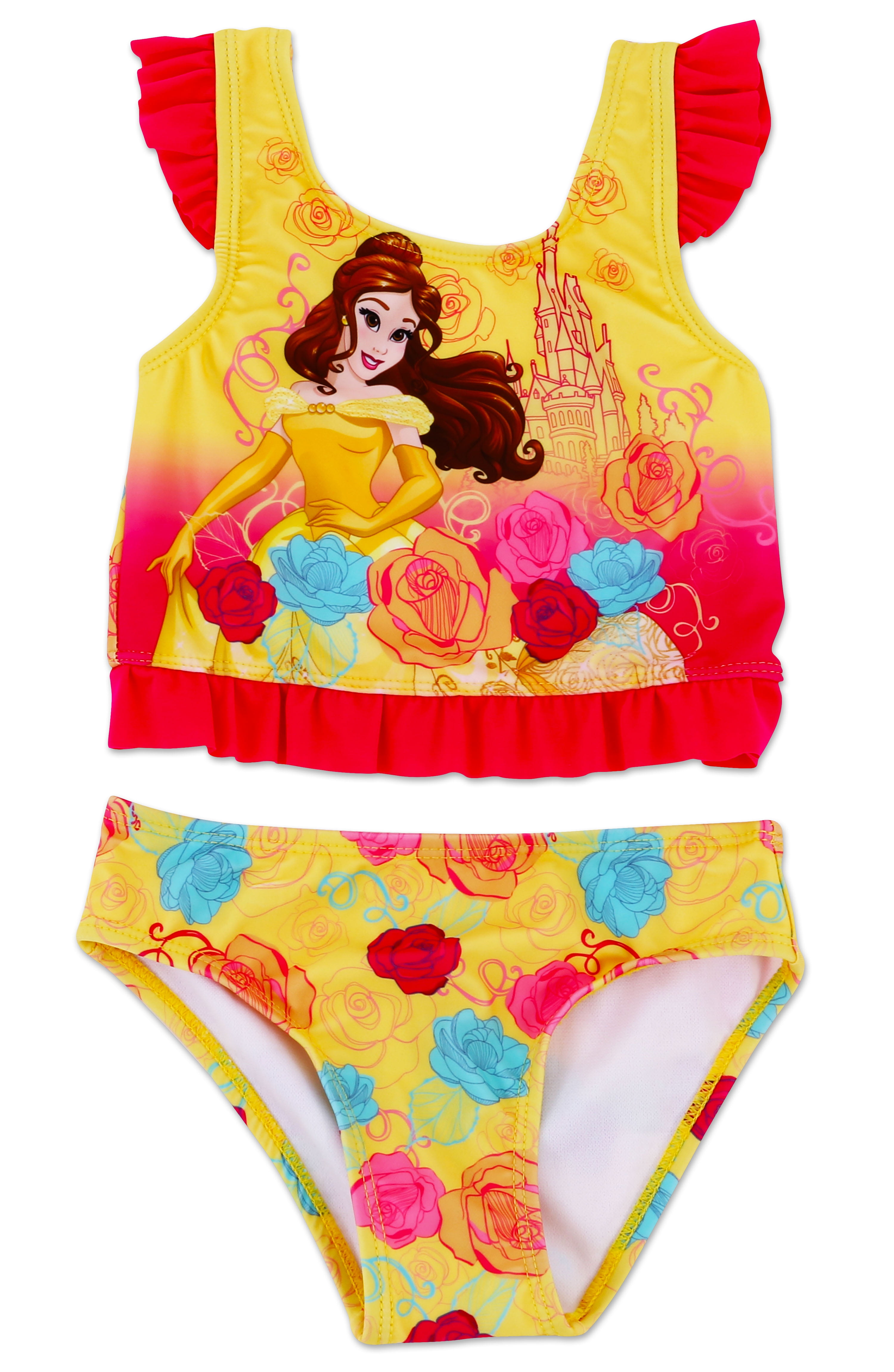 NWT Disney Store Princess Belle Swimsuit Beauty and The Beast UPF 50 Girls 