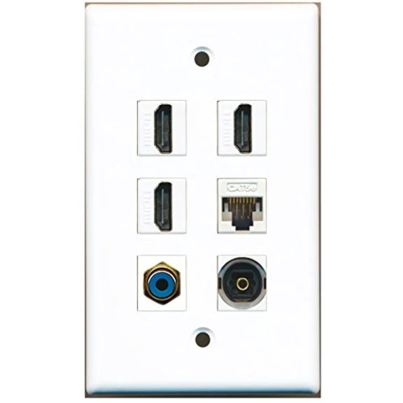 RiteAV - 3 HDMI 1 Port RCA Blue 1 Port Toslink 1 Port Cat5e Ethernet White Wall Plate