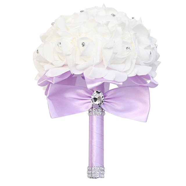 Jumpingount Exquisito ramo de novia para novia: apariencia realista y plástico elegante de bajo mantenimiento. Ropa, zapatos y accesorios Miscelánea taro morado
