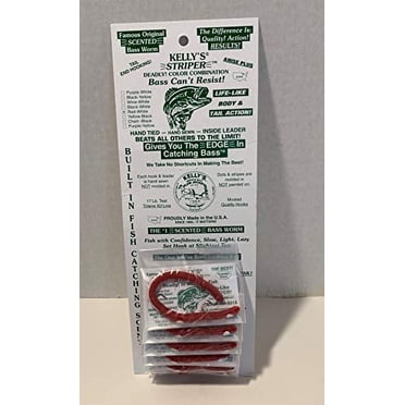 Kellys Anise Scented Red White Worms for Fish 6 Pack Bundle Pre Rigged Bass Worms 6 Total Licorice Smelling Fishing Worms