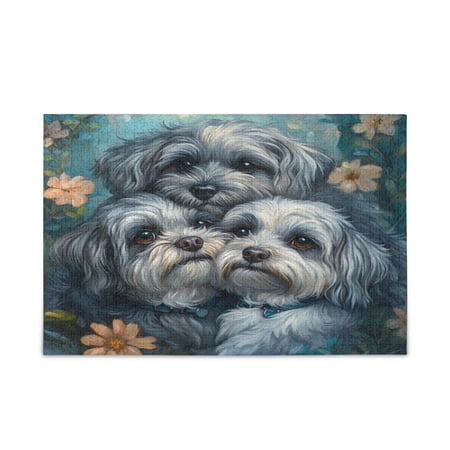 WOBOGO Cute Gray Lhasa Apso Dogs Puzzle Challenge 500 Piece Jigsaw Suitable for Game Night Finished Size 20.5 x 14.9in